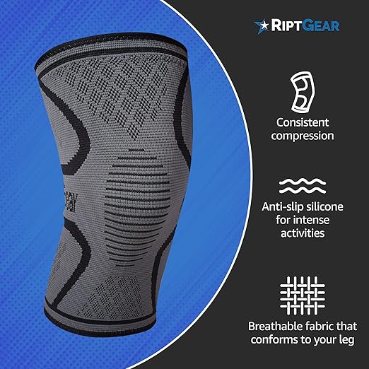 RiptGear Knee Compression Sleeve - Braces for Knee Pain - Compression for Arthritis, Meniscus Tear, Running, Walking - Support for Women and Men - Sleeves Weightlifting (Medium, Gray (1 Pack))