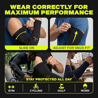 ARMORAY Arm Sleeves for Men and Women - UV Sun Protection Cooling Compression - Tattoo Cover Up Sleeve for Daily Wear & Work