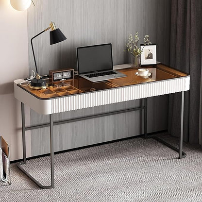 Lartis Office Desk with Drawer - Writing Desk with Intelligent Socket Computer Desk with USB Port Compartmentalized Storage for Home Office Working Gaming