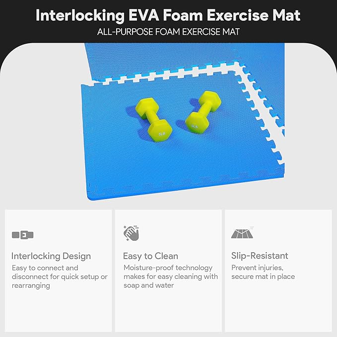 BalanceFrom Puzzle Exercise Mat EVA Foam Interlocking Tiles (Blue)