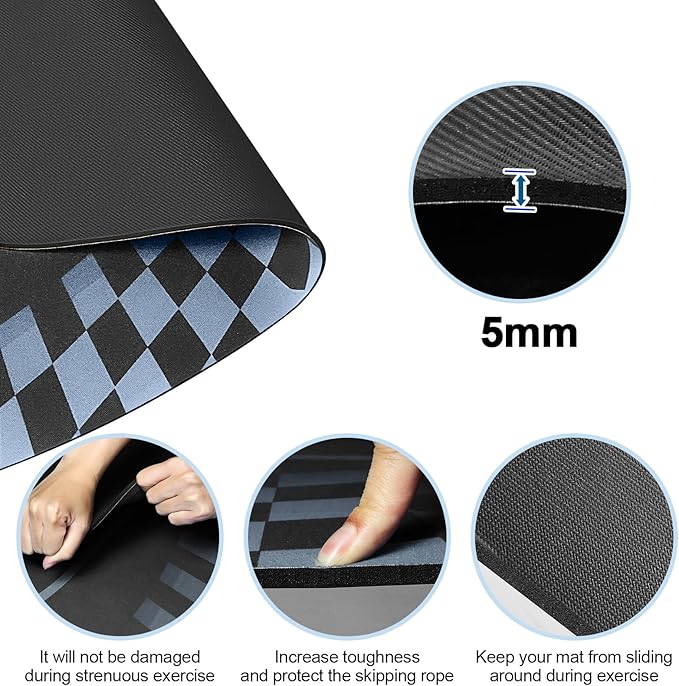 Jump Rope Mat Outdoor Indoor, Oval 52'' x 36'' Non-slip Fitness Exercise Mat, 5mm Shock Absorption Extra Thick Design, Suitable for Home Gym Floor, Concrete Jump Roping