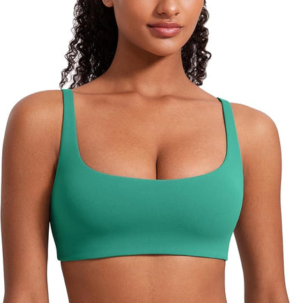CRZ YOGA Butterluxe Square Neck Spaghetti Strap Sports Bras for Women - Low Coverage Yoga Wireless Padded Cami Crop Top