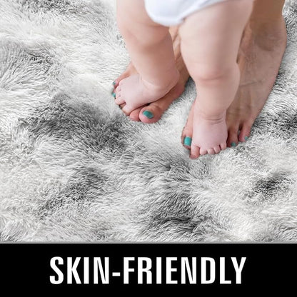TWINNIS Super Soft Shaggy Rugs Fluffy Carpets 5x8 Feet, Indoor Modern Plush Area Rugs for Living Room Bedroom Kids Room Nursery Home Decor, Upgrade Anti-Skid Fuzzy Rug, Grey and White