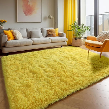 ONASAR Yellow Rugs for Living Room Bedroom, 5x8 Fluffy Bedside Area Rug