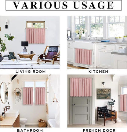 RYB HOME Short Peach Pink Blackout Curtains for Small Bedroom Window, Insulating UV Blocking Drapes for Kitchen Cafe Basement, Privacy Tiers for Bathroom Window, Width 42 by Length 36, Set of 2