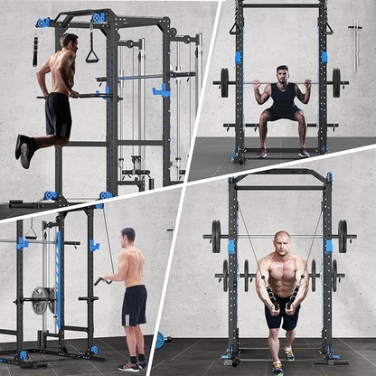 ULTRA FUEGO Power Cage with Cable Crossover/Smith Machine System LAT-Pull Down System Power Rack Squat Rack Training Attachments for Home Gym