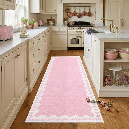 GarveeHome 2x6 Runner Rug for Hallway Washable Kitchen Rugs Non Slip Solid Pink