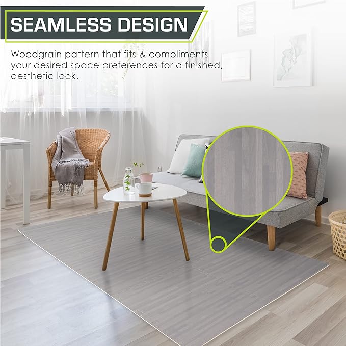 ProsourceFit Wood Grain Puzzle Mat ½-inch, 6 EVA Foam Interlocking Floor Tiles (24 Sq Ft) for Secure Indoor Room Workout Flooring and Playmat