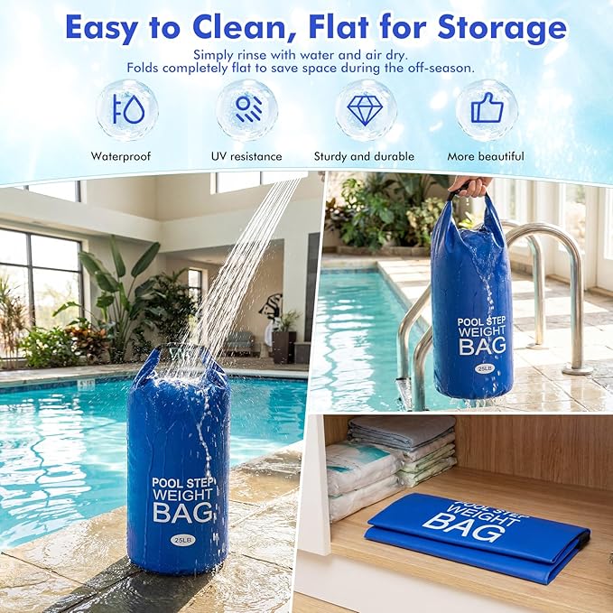 Soulchen 8 Pack Pool Ladder Weights, Heavy Duty Universal Pool Step Weights Sand Bags with Handles for Above Ground Swimming Pools, Durable Waterproof Foldable (10l/25lb)