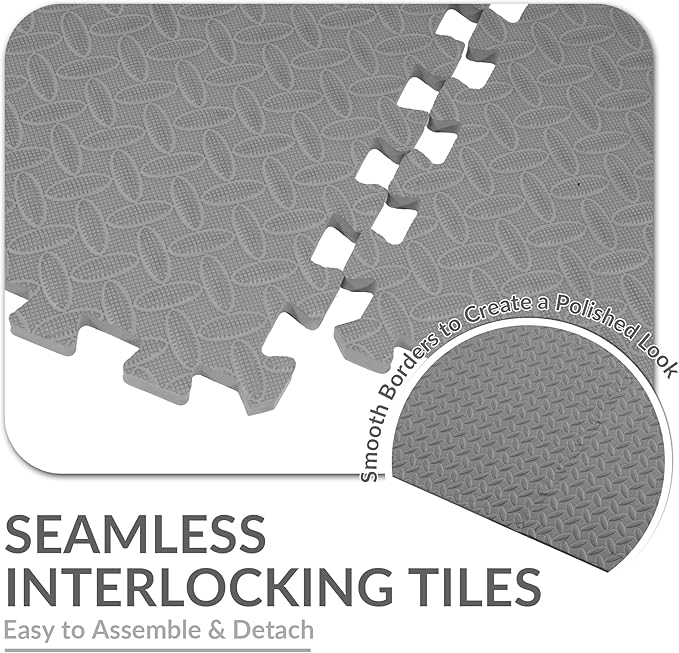 Fitvids Puzzle Exercise Gym Flooring Mat, 1" Thick High-Density EVA Interlocking Tiles Workout Mat for Home Gym, Fitness Equipment, MMA, Gymnastics, 6-Piece Shock-Absorbing Exercise Mat (24 Sq Ft)