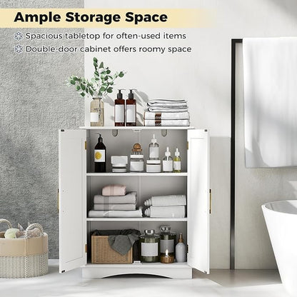 Tangkula Bathroom Floor Storage Cabinet, 31.5" H Freestanding Pantry Cabinet with 2 Doors and Adjustable Shelves, Kitchen Cupboard for Living Room, Dining Room, Bathroom (White, 31.5" H)