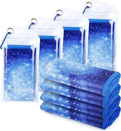 SYOURSELF Cooling Towels for Neck and Face, 4 Pack 40" x 12" Cooling Towel for Hot Weather, Soft Breathable Instant Cool Chilly Pad for Sports Golf Yoga Gym Athletes Camping Ice Towels(Bstarry)