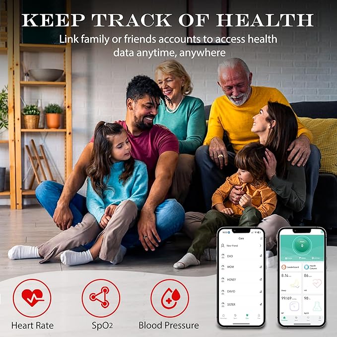 Smart Health Ring for Women Men Fitness Tracker with Heart Rate, Blood Oxygen, Blood Pressure, Sleep Monitoring, Step Counting, IP68 Waterproof for iOS and Android, No APP Fee, Silver 7