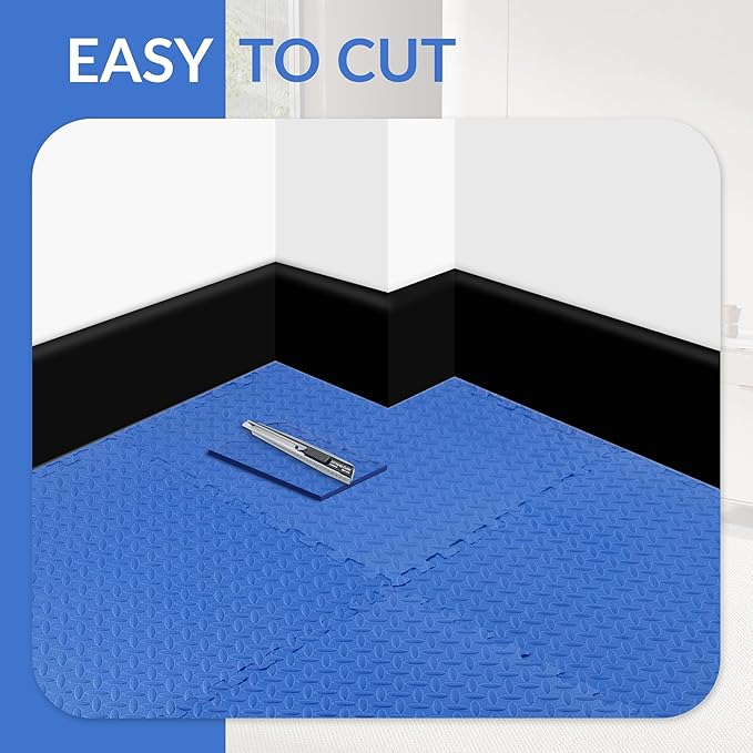 Fitvids Puzzle Exercise Gym Flooring Mat, 3/4" Thick High-Density EVA Interlocking Tiles, Workout Mat for Home Gym, Fitness Equipment, MMA, Gymnastics, 24-Piece Shock-Absorbing Exercise Mat (96 Sq Ft)