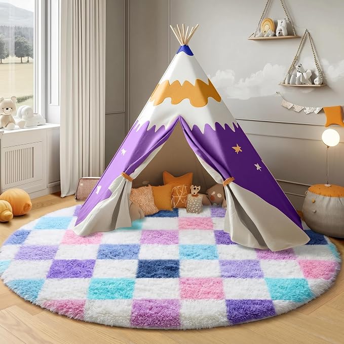 KICMOR Purple Rainbow Round Rugs 5ft