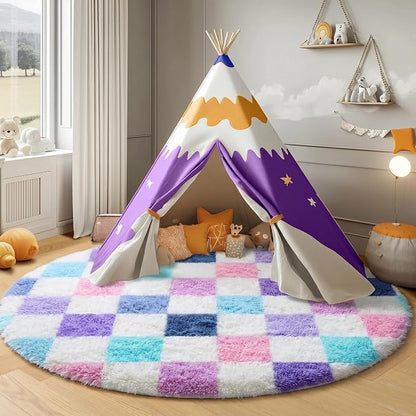 KICMOR Purple Rainbow Round Rugs 5ft