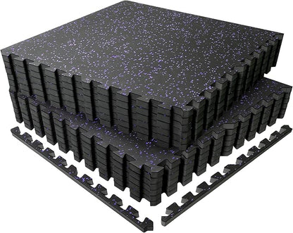 SUPERJARE 0.56'' Thick 12 Pcs 48 Sq Ft Rubber Top Exercise Equipment Mats, High Density EVA Foam Mats with Rubber Top, Interlocking Gym Flooring for Home Gym, Protective Workout Mat, Black/Purple