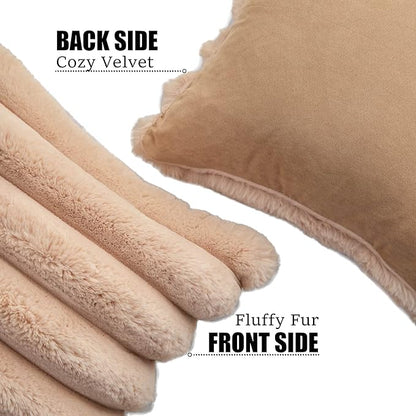 Neelvin Camel Faux Fur Cozy Soft Striped Decorative Throw Pillow Covers 16x16 inch Set of 2,Velvet Pillowcase Cushion Case for Sofa Couch