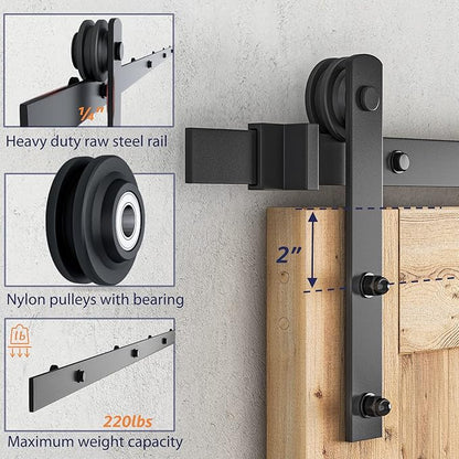 SMARTSTANDARD 4 FT Heavy Duty Sturdy Sliding Barn Door Hardware Kit, Black, (Whole Set Includes 1x Pull Handle Set & 1x Floor Guide) Fit 24" Wide Door Panel (I Shape Hanger)