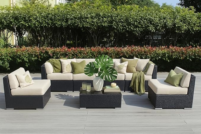 Outdoor Patio Furniture with 6-inch Thick Rainshield Cushions, No-Assembly 7-Piece All-Weather Wicker Sectional Set (Supercrylic Turquoise)