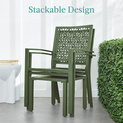 Best Choice Products 3-Piece Outdoor Bistro Set, Stackable Modern Steel Furniture for Porch, Garden w/ 2 Chairs, Table, Geometric Decor - Sage Green
