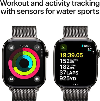 Apple Watch Series 10 [GPS + Cellular 46mm case] Smartwatch with Slate Titanium Case with Slate Milanese Loop - M/L. Fitness Tracker, ECG App, Always-On Retina Display, Carbon Neutral