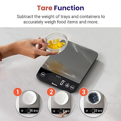 Etekcity Digital Food Kitchen Scale, Grams and Oz for Weight Loss, Baking and Cooking, 0.05oz/1g Precise Graduation,5 Weight Units, IPX6 Waterproof, USB Rechargeable,304 Stainless Steel-Silver, 22lb