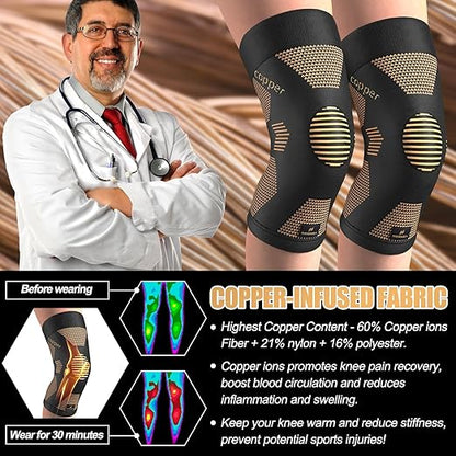 NEENCA Copper Knee Brace for Women and Men, Knee Compression Sleeve for Knee Pain, Arthritis, ACL, Meniscus Tear, Joint Pain Relief, Knee Support for Running, Working Out, Fitness, Weightlifting -Pair