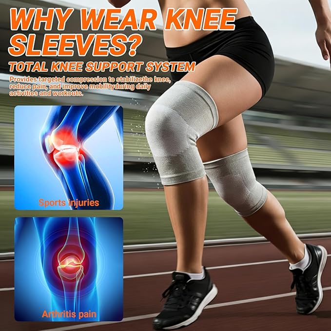 Knee Sleeves For Women Bamboo Pair Compression Leg Brace Pain Arthritis Plus Size Wraps Relief Running Sleeping Under Soft Elastic Vendas Para Rodillas Protector Gym Mujer Rodilleras Weightlifting(Gray,XX-Large)