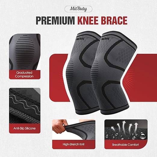 Compression Knee Brace for Women & Men, 2-Pack Knee Sleeve for Running, Basketball & Hiking, Compression Sleeve for Gym, Sports & Workout – Knee Support for Daily Activities (XL: 22–25")