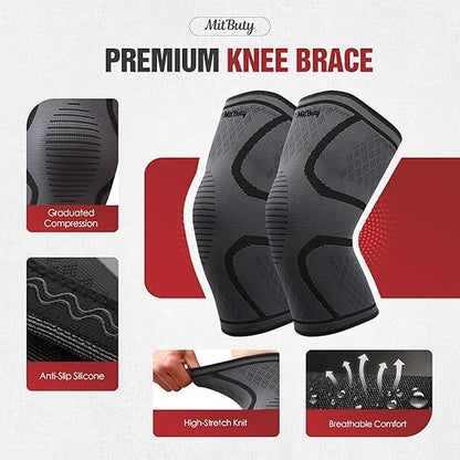 Compression Knee Brace for Women & Men, 2-Pack Knee Sleeve for Running, Basketball & Hiking, Compression Sleeve for Gym, Sports & Workout – Knee Support for Daily Activities (XL: 22–25")
