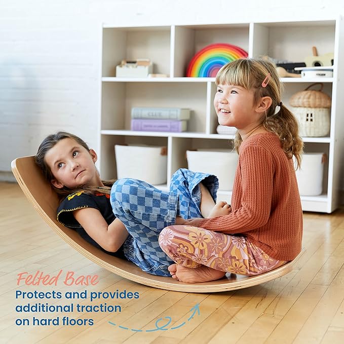 ECR4Kids Wooden Rocking Balance Board with Non-Slip Felt Base, Montessori Toy, Black