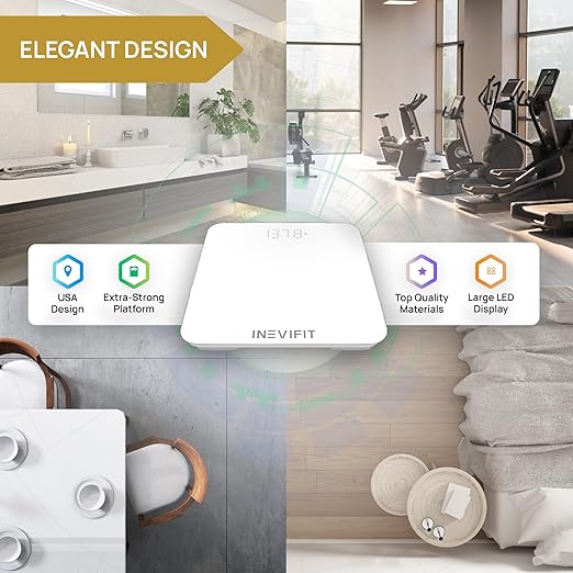 INEVIFIT Smart Bathroom Scale, Highly Accurate Bluetooth Digital Bathroom Body Weight Scale, Precisely Measures Weight & BMI for Unlimited Users (S-White)