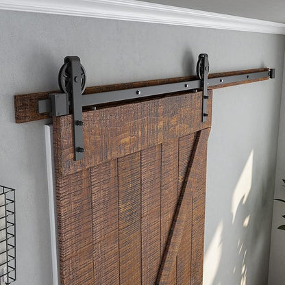 SMARTSTANDARD 7.5 Feet Heavy Duty Sliding Barn Door Hardware Kit, 4FT - 18FT, Black, Smoothly and Quietly, Simple and Easy to Install, Fit 42" -45" Wide Panel (Industrial Bigwheel Hangers)