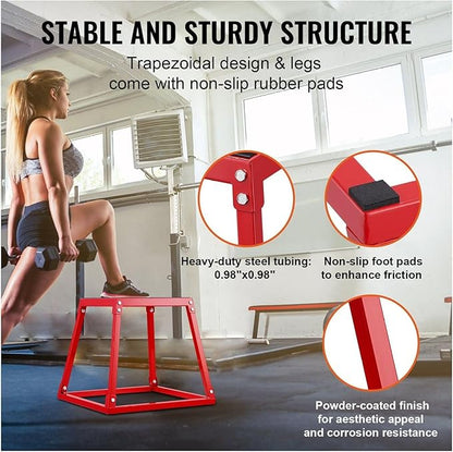 Plyometric Jump Boxes 12/18/24/30 Inch Set, Fitness Agility Box, Anti-Slip Step Platform for Home Gym, Strength & Conditioning Training, Red