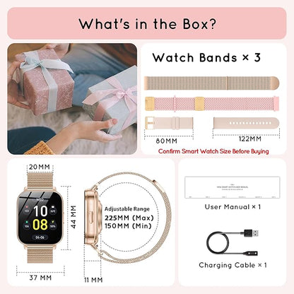 Smart Watch for Women, 30 Day+ Battery 44MM HD Smartwatch Compatible iPhone Android with Fitness Tracker/Bluetooth Calling/Heart Rate/SpO2/Sleep Monitor, 120+ Sports Modes, 3 Bands/Gift Womens