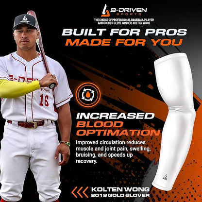 B-Driven Sports Pro-Fit Compression Arm Sleeve for Men, Women & Youth, Volleyball Baseball Basketball Weightlifting - Single