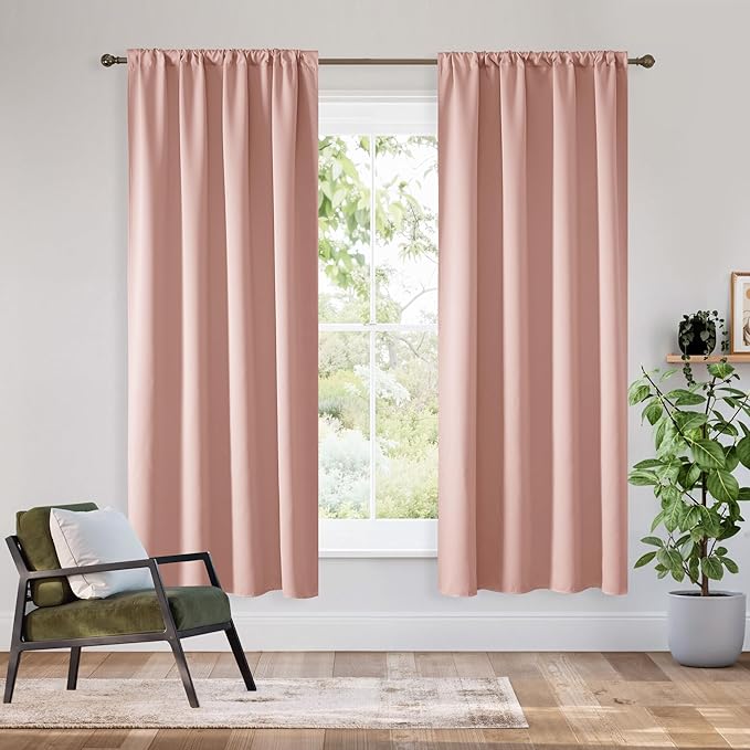 RYB HOME Bedroom Blackout Curtains 63 inches Long, 100% Blackout Thermal Insulated Noise Reducing Curtains for Living Room Nursury, 34 inches Wide by 63 inches Long, Peach Pink