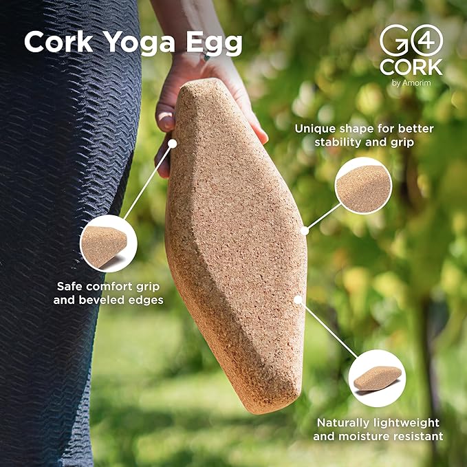 Go4Cork Cork Yoga Egg Block - Oval | 11 x 4 x 3" | Unique Shape for Comfort Grip | Non-Toxic, Alternative To Foam | Odorless, Soft, Non-Slip Wedge | Sustainable & Eco Yogi Gift