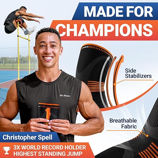 DR. BRACE ELITE Knee Brace with Size Stabilizer (2 Pack) Knee Brace for Women & Men, Workout, Sports, Daily Knee Compression Sleeve for Maximum Knee Pain Support & Fast Recovery (Mars, Large)
