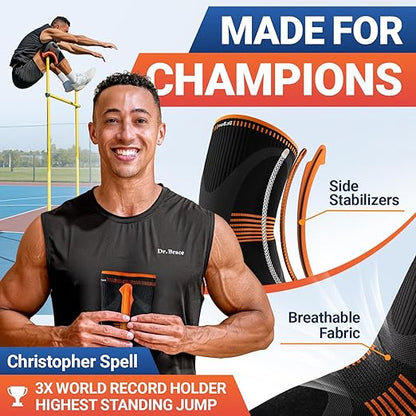 DR. BRACE ELITE Knee Brace with Size Stabilizer (2 Pack) Knee Brace for Women & Men, Workout, Sports, Daily Knee Compression Sleeve for Maximum Knee Pain Support & Fast Recovery (Mars, Large)