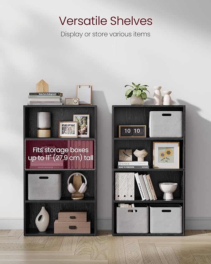 VASAGLE Custos Collection - Bookshelf, 4-Tier Bookcase, Book Shelf, Open Storage Shelf, 9.4 x 23.6 x 42.4 Inches, for Living Room, Home Office, Dinning Room, Ebony Black ULBC164T56