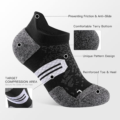 BUDERMMY Womens Ankle Compression Socks with Arch Support Athletic Low cut Running Socks for Women Workout Cushion 5 Pairs