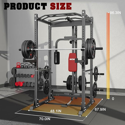 BEKING Power Cage, 2000LBS Power Rack with LAT Pulldown, 2.36" ×2.36" Multi-Functional Squat Rack, Squat Cage with Pulley System and More Training Attachments for Home Gym