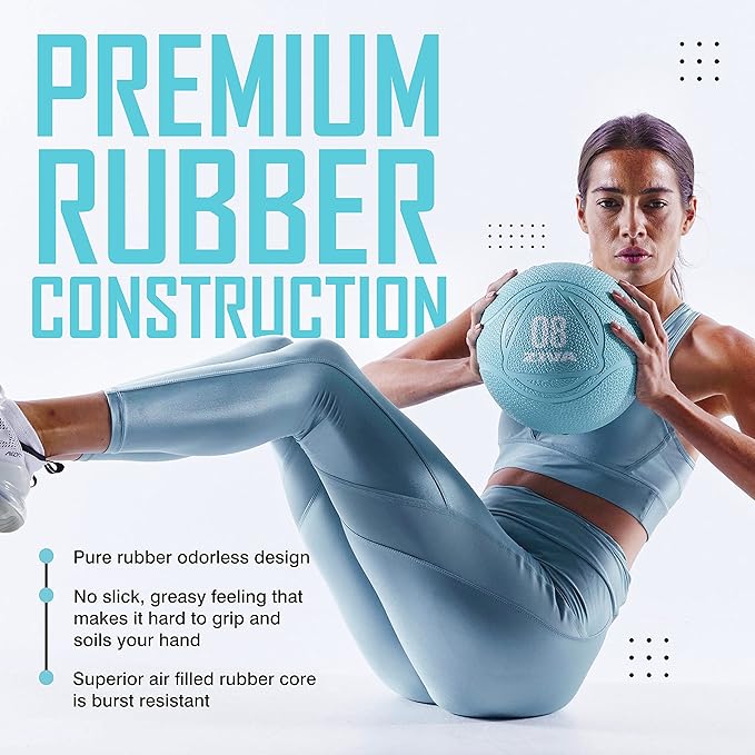 ZIVA Medicine Ball – Durable Rubber Weighted Ball with Easy-Grip Textured Shell for Core, Balance and Strength Training – Commercial Quality (Turquoise, 4–12 lb)