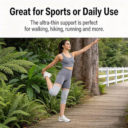 Premium Bamboo Knee Compression Sleeve, 2 Pair Slip-One Knee Support, Elastic Warm Knee Brace for Knee Pain, Joint Recovery, Sports, Daily Wear for Adults(Black+Gray, Large)