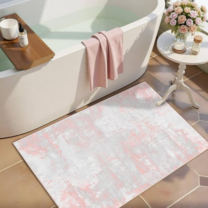 Latte&Fog Entryway Pink Rug, Modern Abstract 2x3 Washable Area Rugs