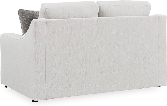 Signature Design by Ashley Maitelynn Contemporary Loveseat with Accent Pillows, Reversible Cushions and Sloped Arms, Light Gray