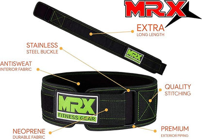MRX Weight Lifting Belt - 4 Inches Wide 8mm Thick Padded Back Support with Flexible Ultralight Foam Powerlifting Belts Heavy Duty Deadlifts Workout Squats Exercise & Lifting Belt for Men & Women
