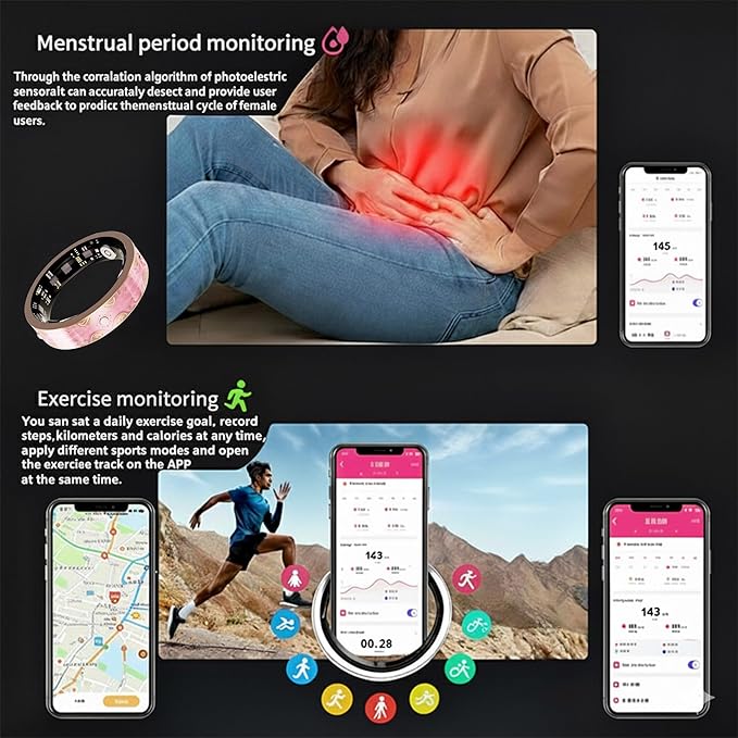 Smart Ring for Women Gift, Fitness & Vital Signs Monitoring, Sleep Tracker/Remote Photography/No Subscription(Pink,8#)
